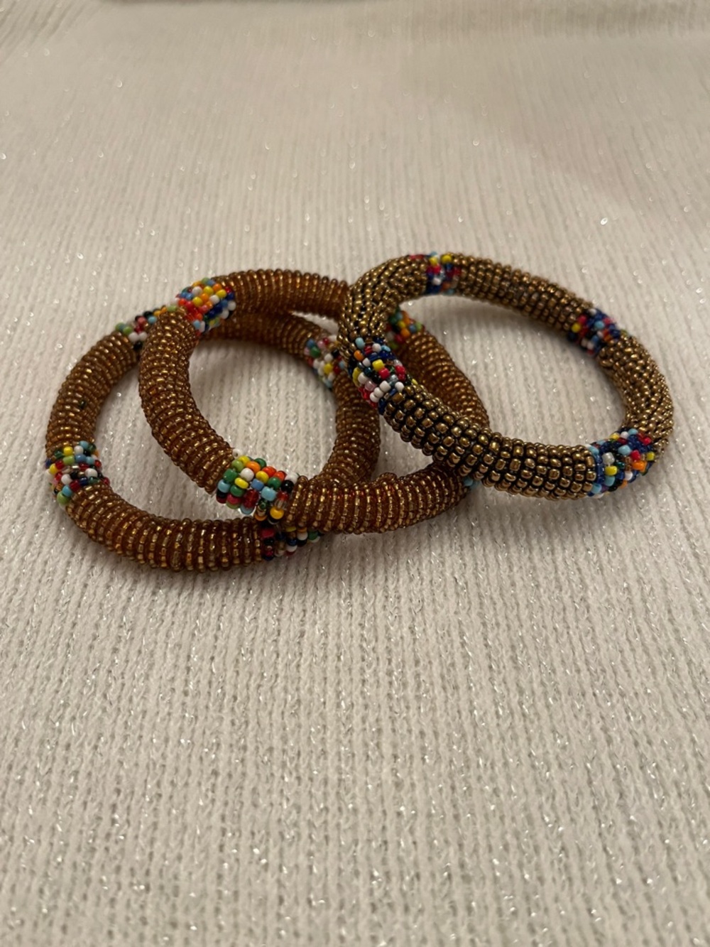 Beaded Bracelet Set in Metallic Brown with Multicolor Accents